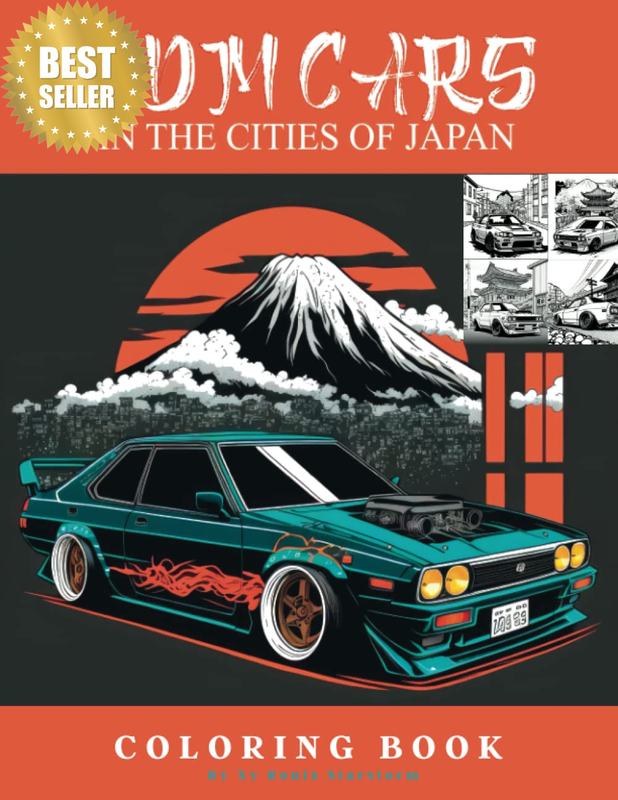 JDM CARS COLORING BOOK: Creativity with 55 Japanese Cars Art Design for Relaxati