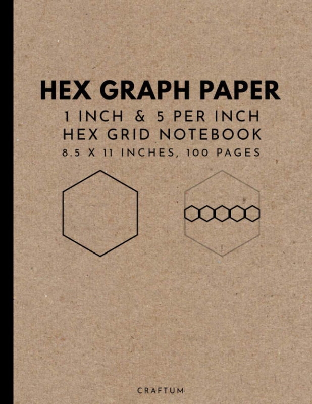 Hex Graph Paper: 1"/0.25" Multipurpose Hexagonal Graph Paper; for RPG Games, Wa