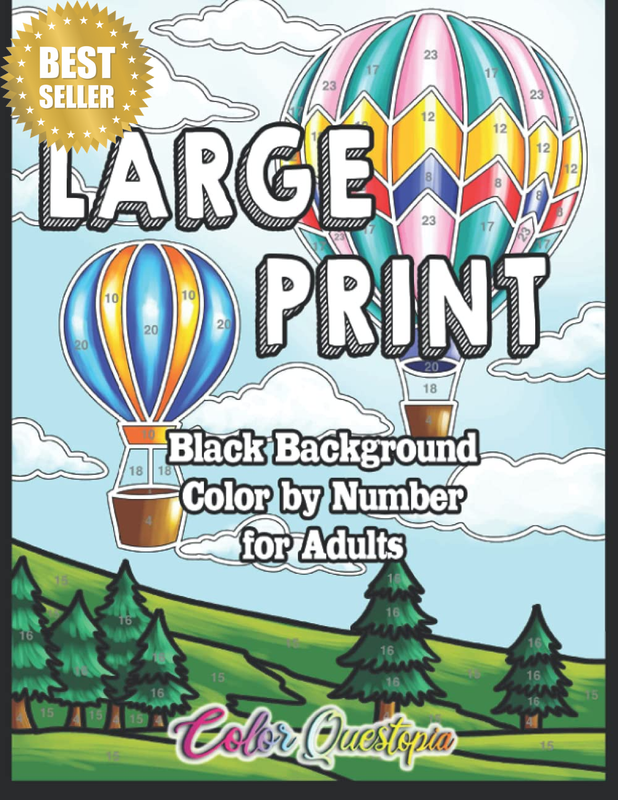 Large Print Color by Number for Adults - BLACK BACKGROUND: Coloring Book Volume