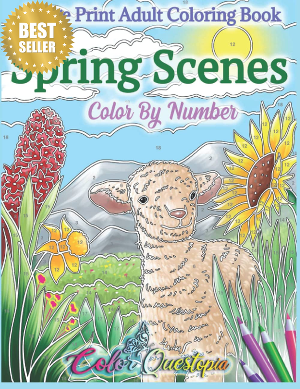 Spring Scenes Color by Number Large Print Adult Coloring Book: 35 Designs Includ