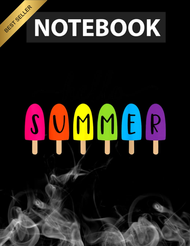 Hello Summer Vacation Ice Cream Popsicle Ice Lolly Notebook 8.5X11 in Journal Li