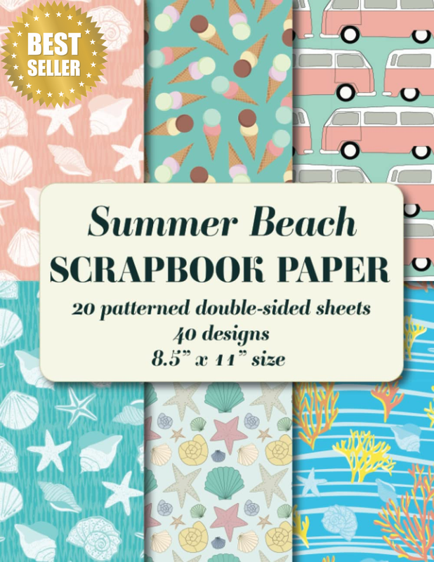 Summer Beach Scrapbook Paper: 20 Patterned Double Sided Sheets. 8.5" X 11" Card