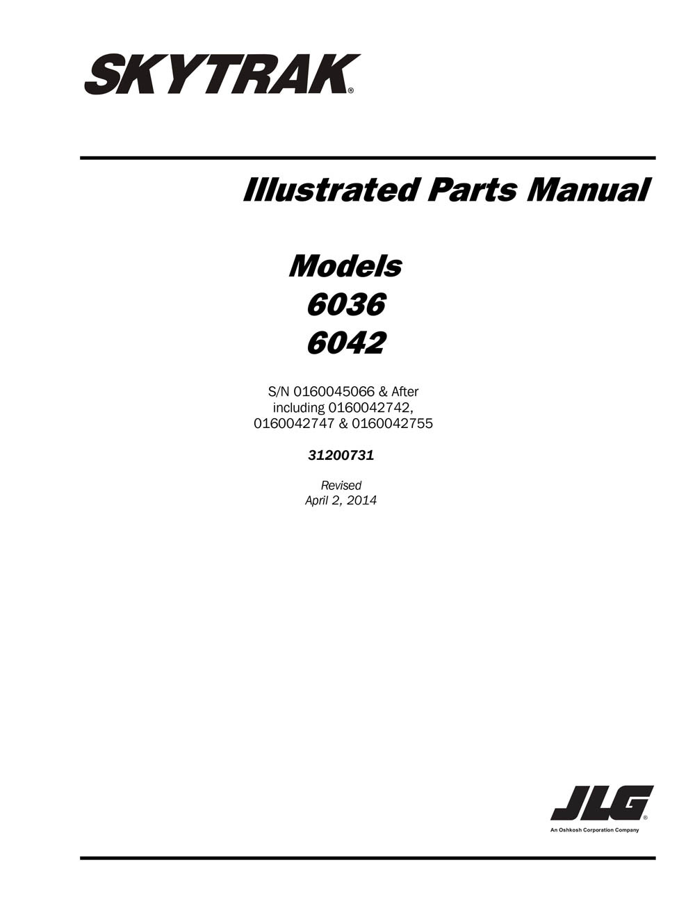 JLG Skytrak 6036, 6042 Telehandlers Illustrated Parts Manual