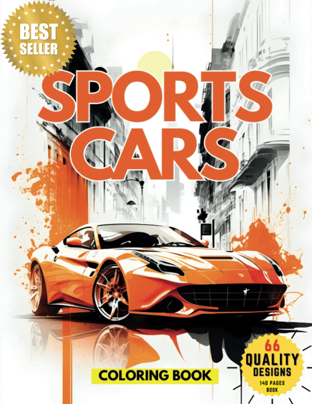 Sports Cars Adult Coloring Book: 66 Coloring Pages of Iconic, Vintage and Top Ca