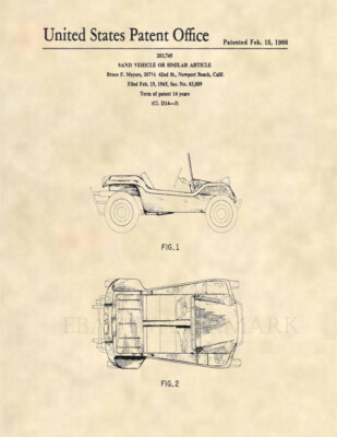 1966 Meyers Manx Dune Buggy Official US Patent Art Print - Vintage Mechanic 832