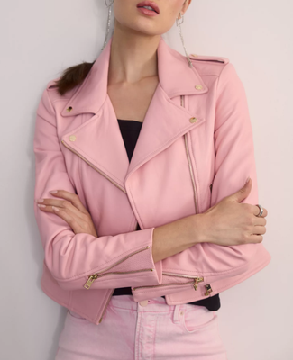 Giacca in pelle Donna Rosa Moto Pura pelle di agnello Taglia SML