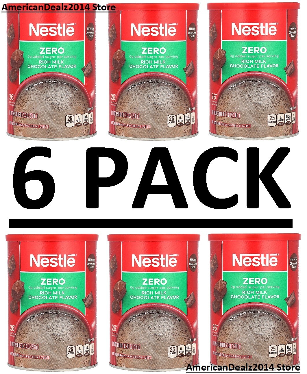 6 PACK - Nestle Zero Added Sugar Fat Free Rich Milk Chocolate Hot Cocoa 7.33 oz