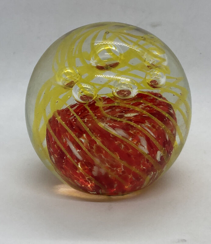 Vintage Marble Glass Red Swirl Twist  Stripes Paperweight Tabletop Display 20