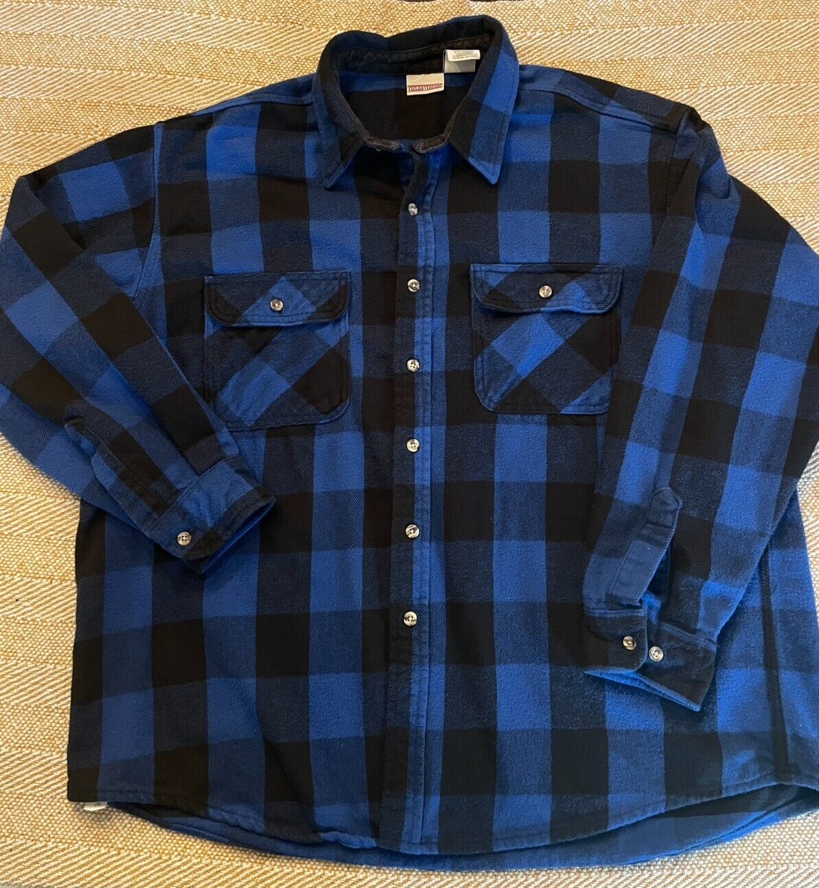 Field and Stream Flannel Shirt Plaid Blue Black Heavy Cotton Adult XXL