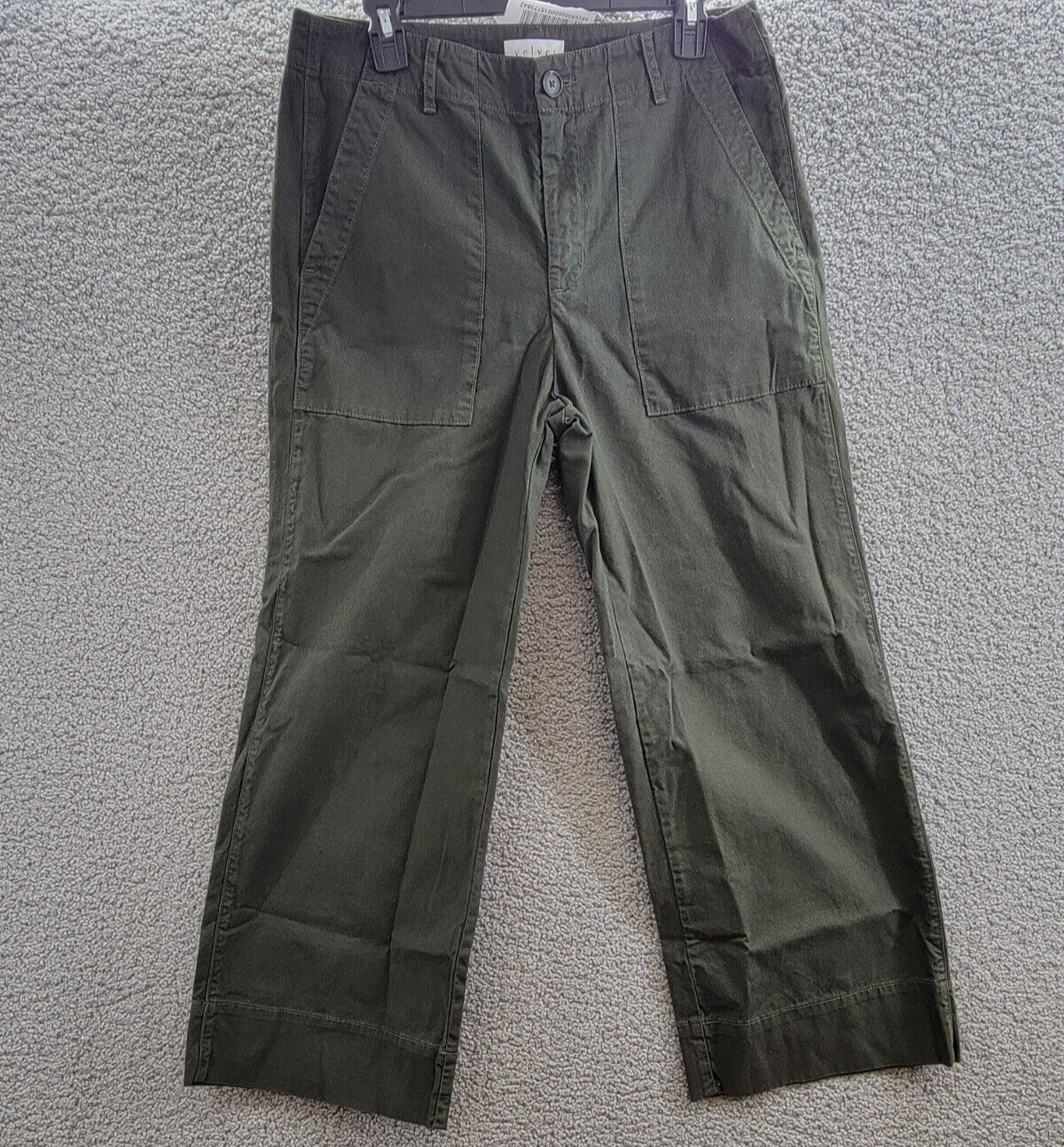 Velvet By Graham & Spencer Cropped Wide Leg Pants Women's 8 Locust Green Solid - Picture 2 of 18