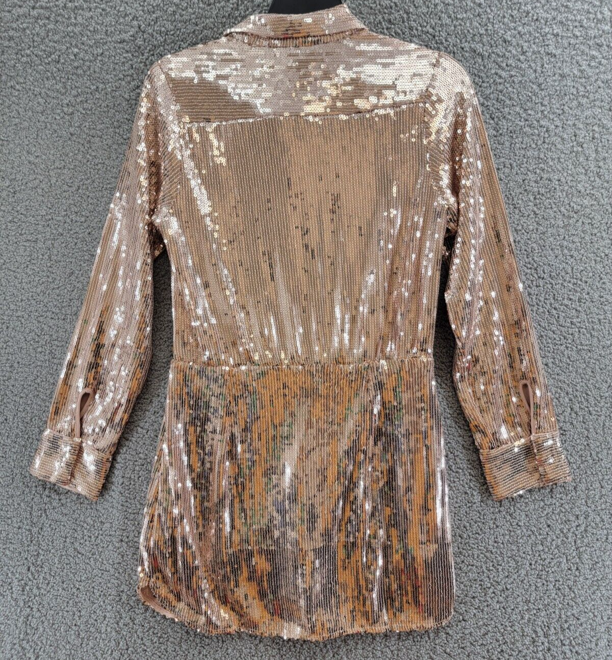 Free People Sophie Sequined Mini Shirtdress Women's M Champagne Snap Closure L/S - Picture 13 of 19