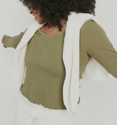 OLD NAVY WOMEN'S OLIVE GREEN SLIM-FIT RIB-KNIT L/S T-SHIRT TEE TOP XXL 2X  $20