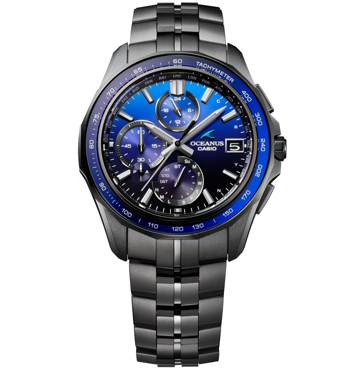 Pre-owned Casio Oceanus Ocw-s7000b-2ajf Manta Bluetooth Radio Solar Titanium Watch Black