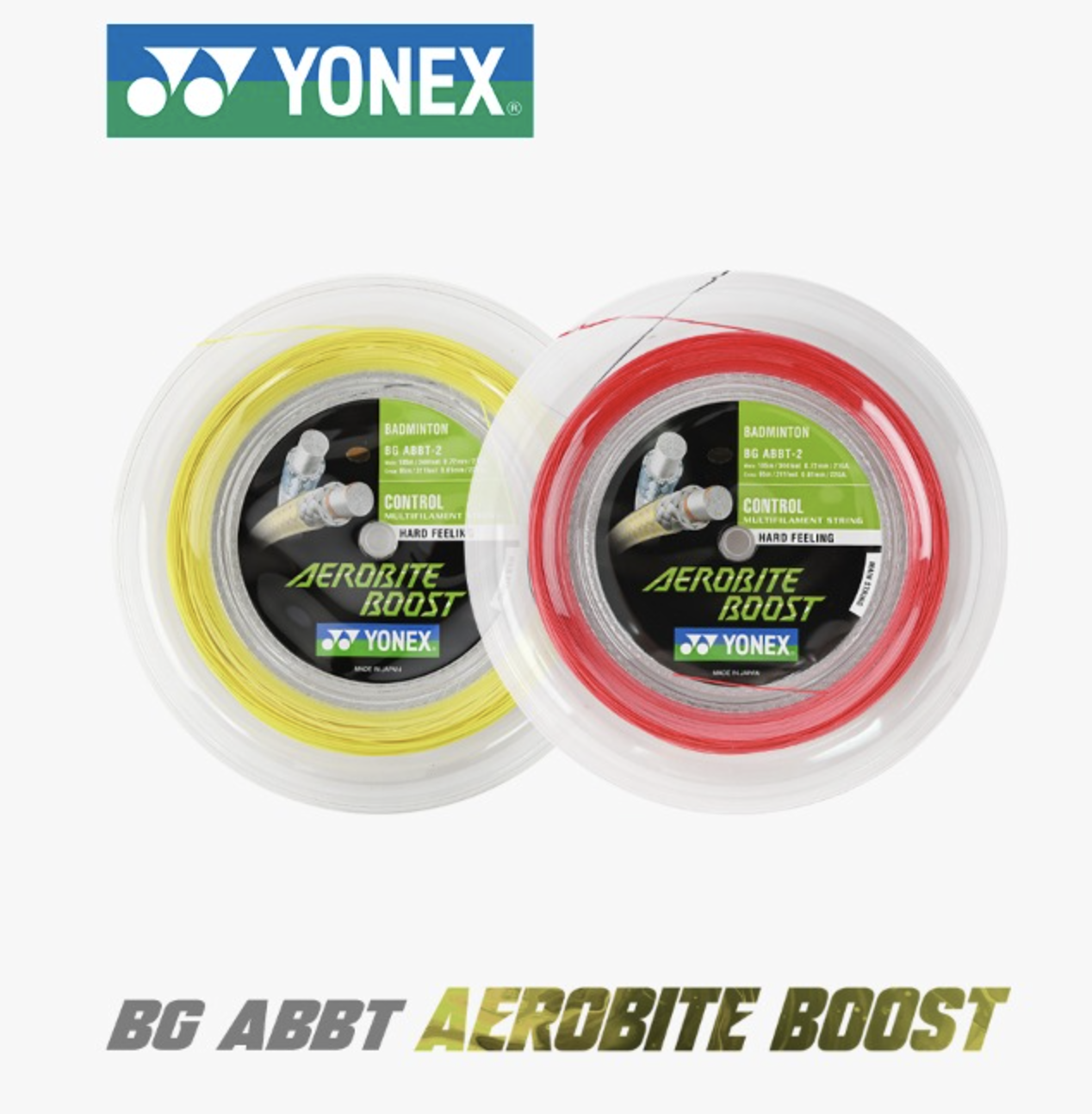 YONEX AEROBITE ガット 200m レッド/クリア Yonex Aerobite 0.67-0.61mm Badminton Hybrid Set - W & D Strings