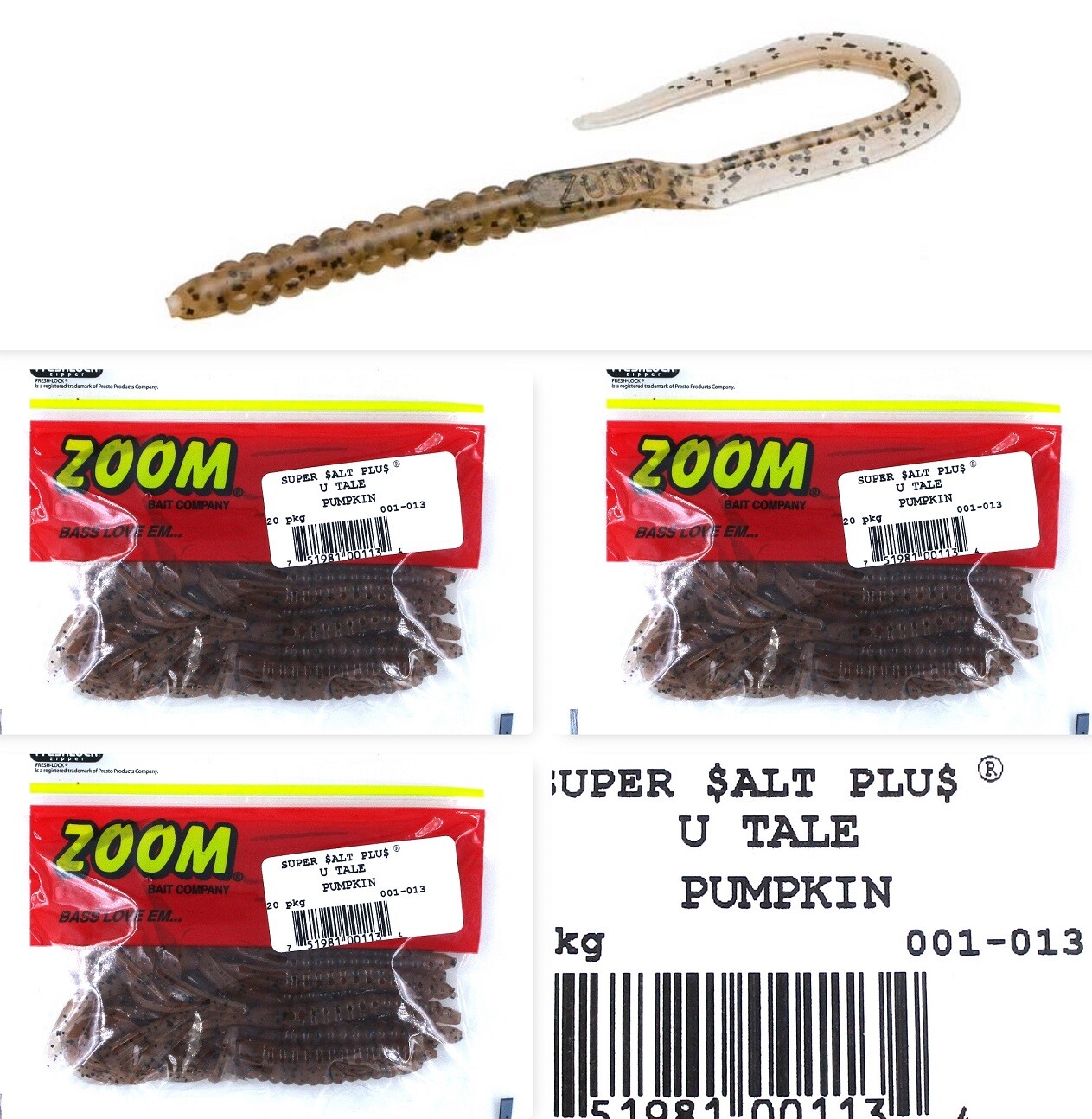 3) Unopened Packs Zoom U-Tale Worms Super Salt Plus Pumpkin 001