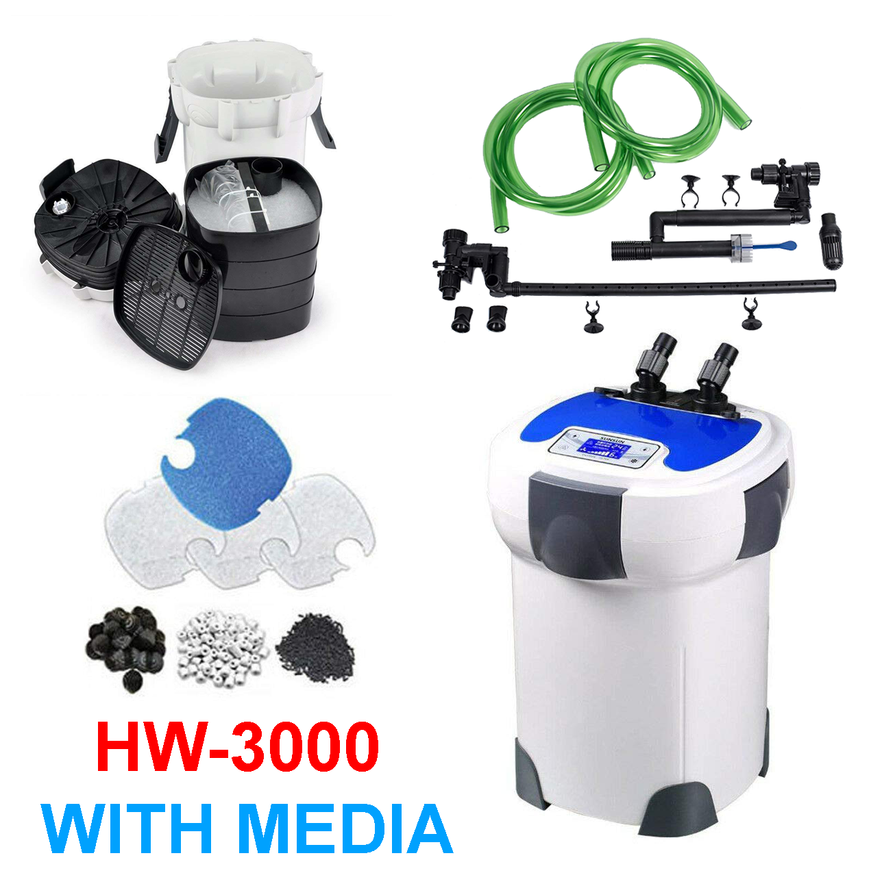 SUNSUN HW-3000 UV 9W 5-STAGE EXTERNAL CANISTER FILTER 396-793GPH (WITH MEDIA)
