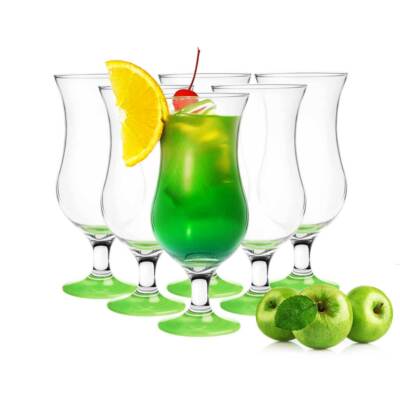 6 Stück Cocktailgläser 480ml Hurricane Longdrinkgläser Bargläser Grün B-WARE