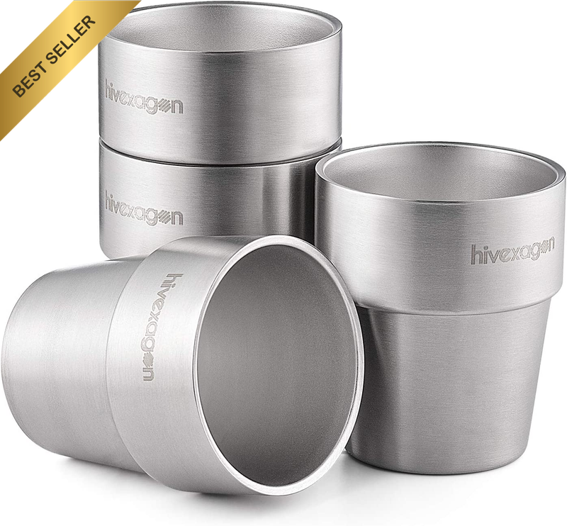 Set of 4 Stainless Steel Double Wall Cups, 300Ml Insulated Tumbler Mug, Reusable