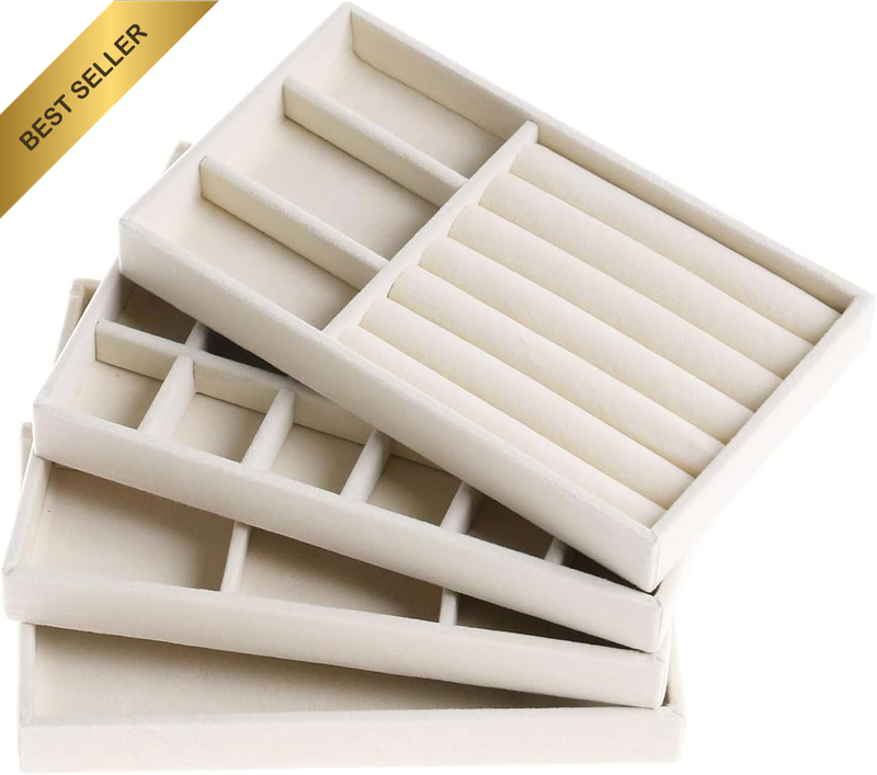 Jewellery Drawer Organiser Insert, Stackable Velvet Jewellery Storage Tray Divid