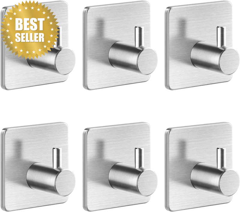 Adhesive Hooks 6 Pack Shower Hooks Towel Hooks for Bathrooms Wall Mounted Waterp