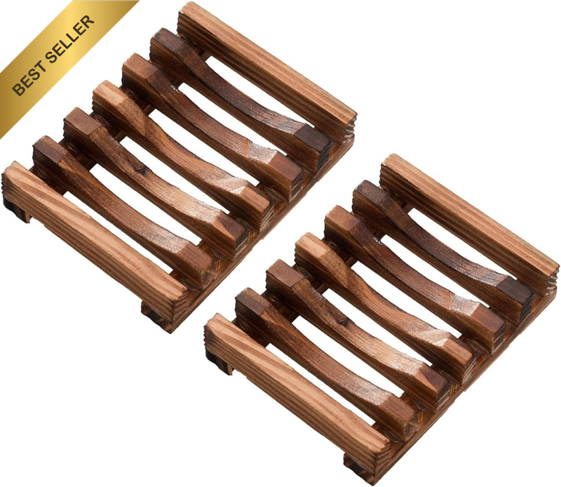 2 Pack Vintage Handmade Charcoal Soap Dish, Wooden Soap Holder Tray Case, for Ha