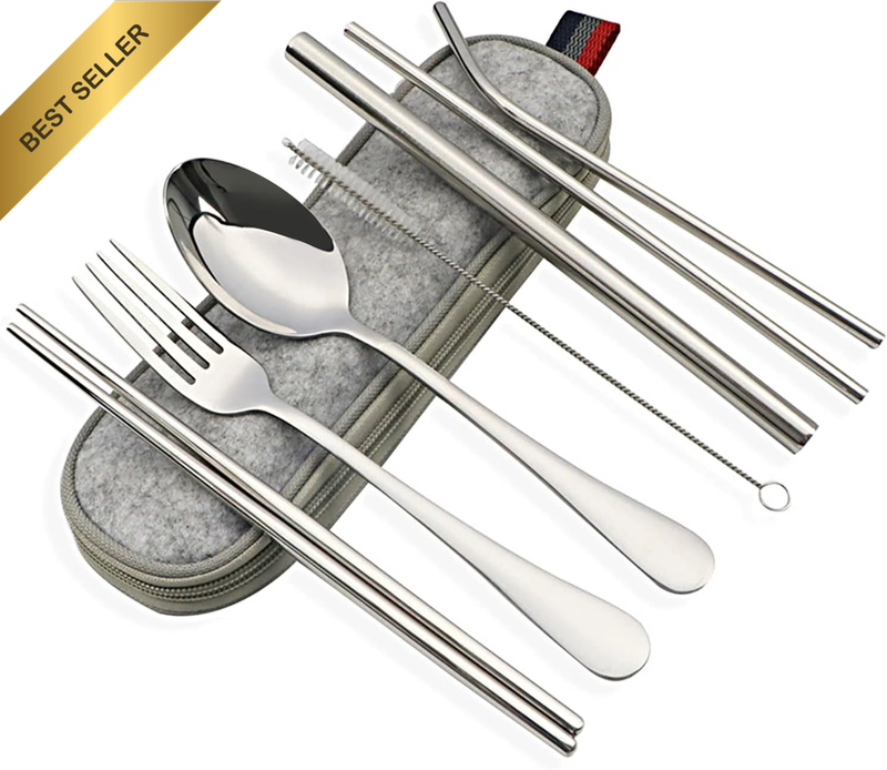 Travel Utensils with Case, Portable Silverware Set for Work, Stainless Steel Reu