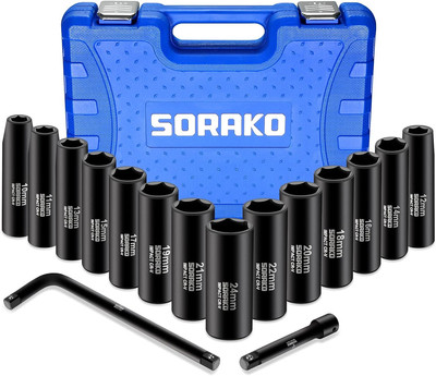 1/2  Impact Socket Set, 16 Piece Metric Deep Socket Set 10-24 Mm,Deep Impact Soc
