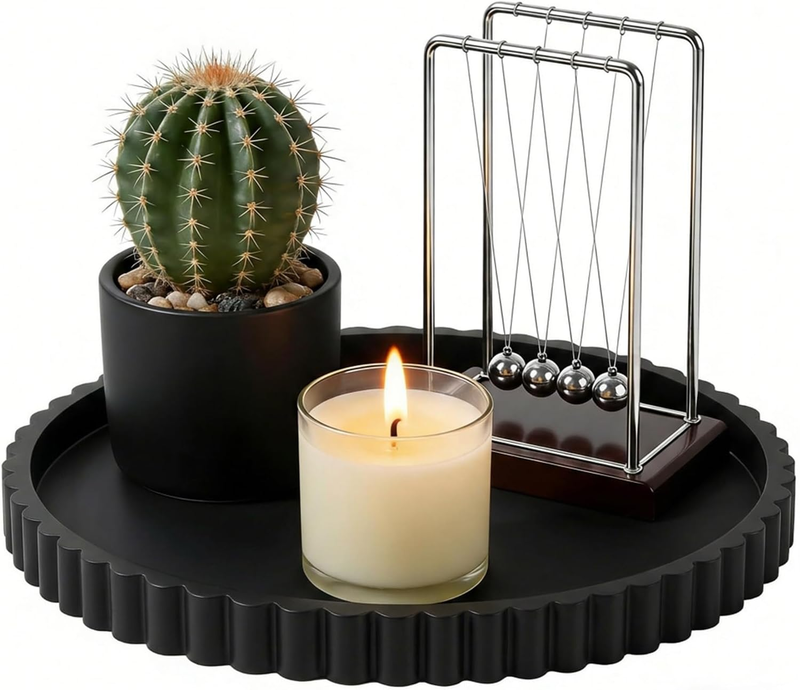 Silicone Bathroom Tray, round Vanity Tray, 9-Inch, Black, Storage Decorative Van