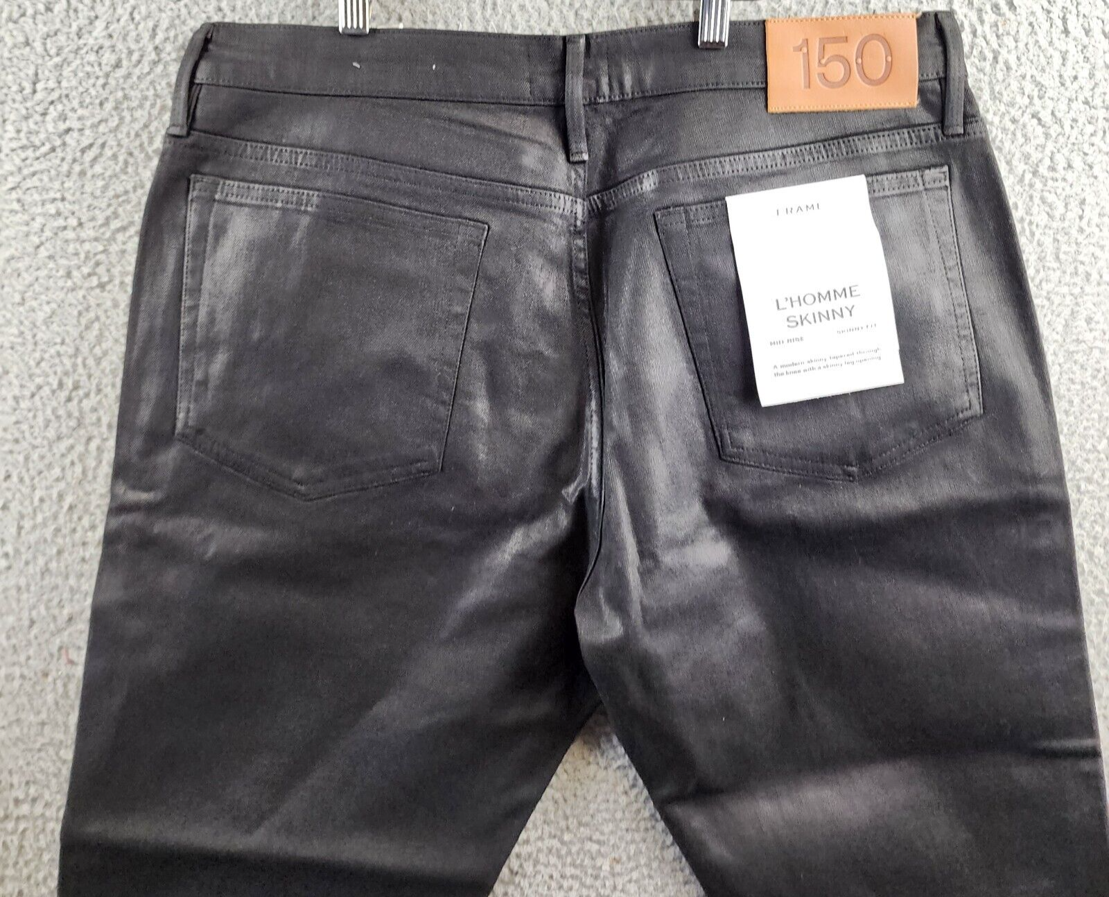 FRAME L'Homme Skinny Jeans Men's 36 Noir Coated Solid Pockets Button Zip Closure - Picture 13 of 14