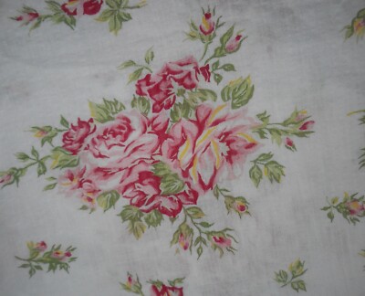 Vintage cotton grey floral pink raspberry yellow white tropical cottage peonies