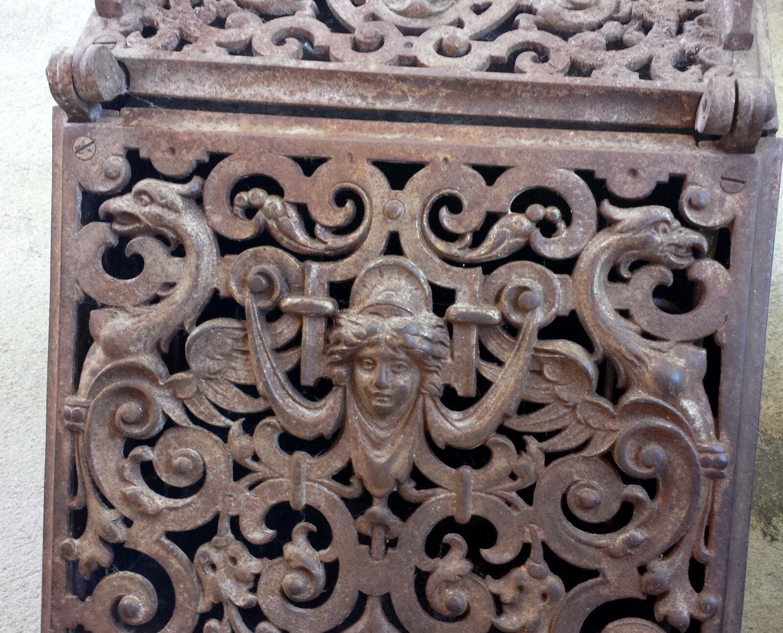 Art Deco Nouveau WOOD COAL ASH FIREPLACE FIRE SCUTTLE BOX BIN Cast Iron and Tin