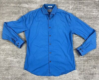 Express 1MX Shirt Mens Medium Blue Fitted Neck 15-15.5in Longsleeve Casual