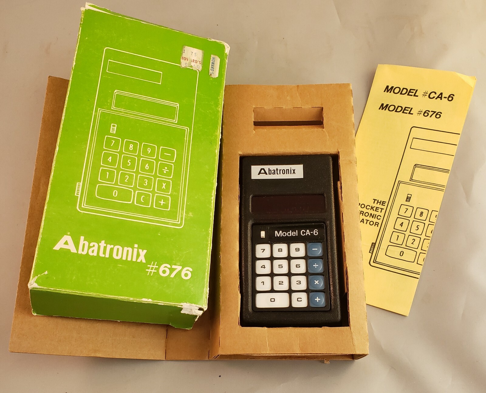 Rare Vintage ABATRONIX 676 CA-6 Shirt Pocket Calculator w/ Box - Barely Used USA