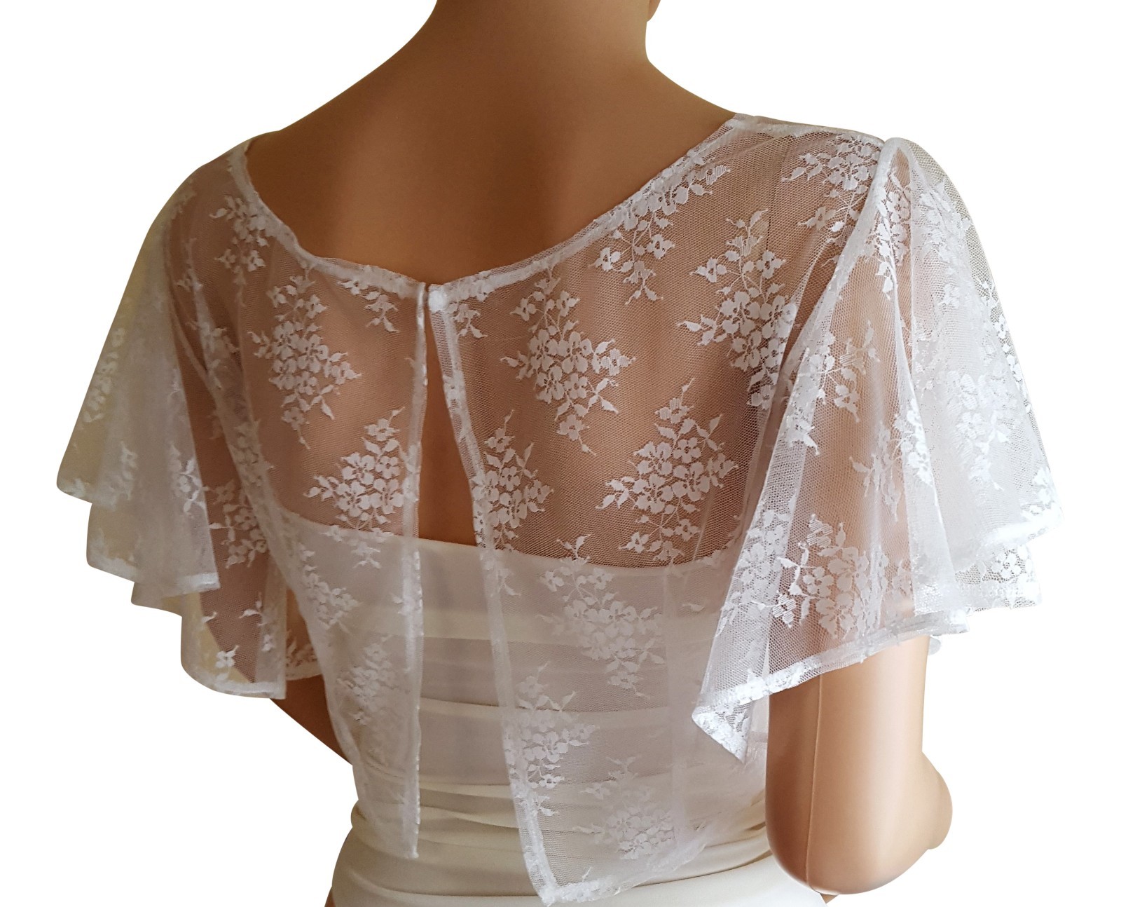 Womens Ivory Lace and satin batwing sleeved Bolero jacket in sizes UK8 to UK20
