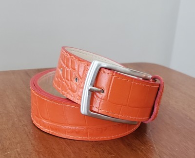 Women's Berge Leather Belt Orange  Alligator Crocodile Embossed Made In Italy