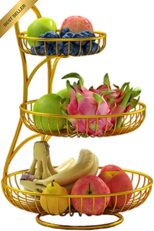 3 Tier Fruit Basket Stand for Counter, Countertop Organizer for Bananas, Potatoe