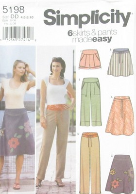Simplicity Sewing Pattern 5198 Womens Skirts Pants Shorts Size 4-10 Variations