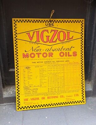 SUPERB 1932 VIGZOL MOTOR OILS ANTIQUE TIN ADVERTISING SIGN FORD MORRIS PRICES