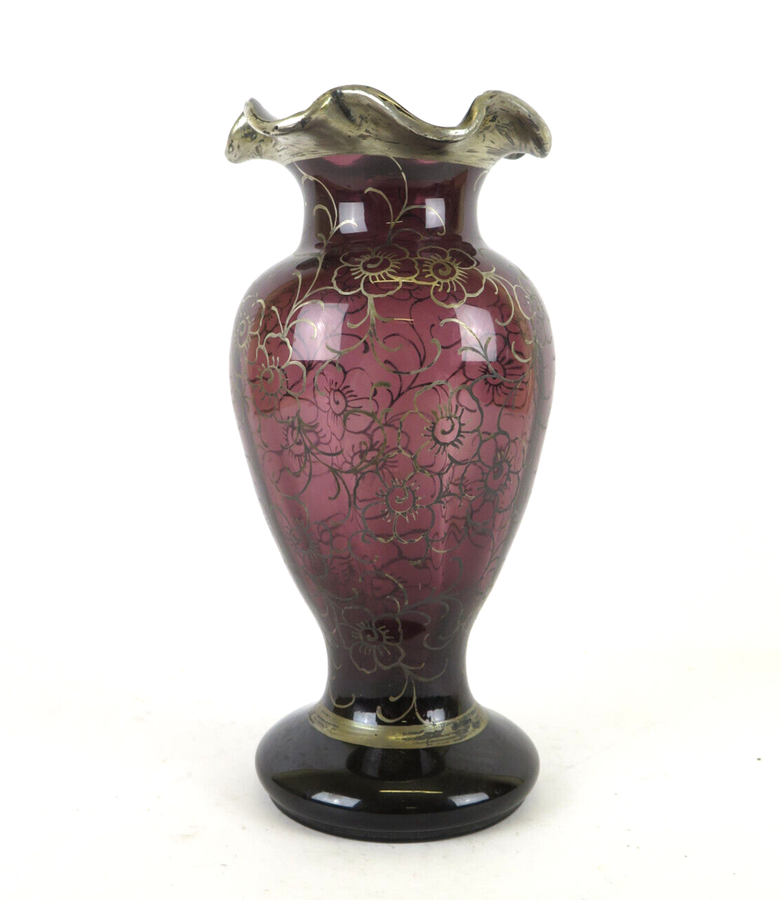 Antique Glass Vase Early Century Floral Decoration Flowers