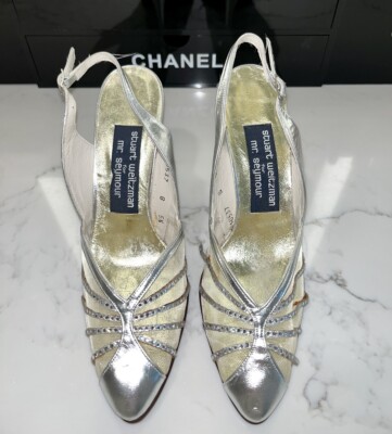 *NEW VTG Stuart Weitzman for Mr Seymour Silver Crystal Heels Shoe Sz 5.5