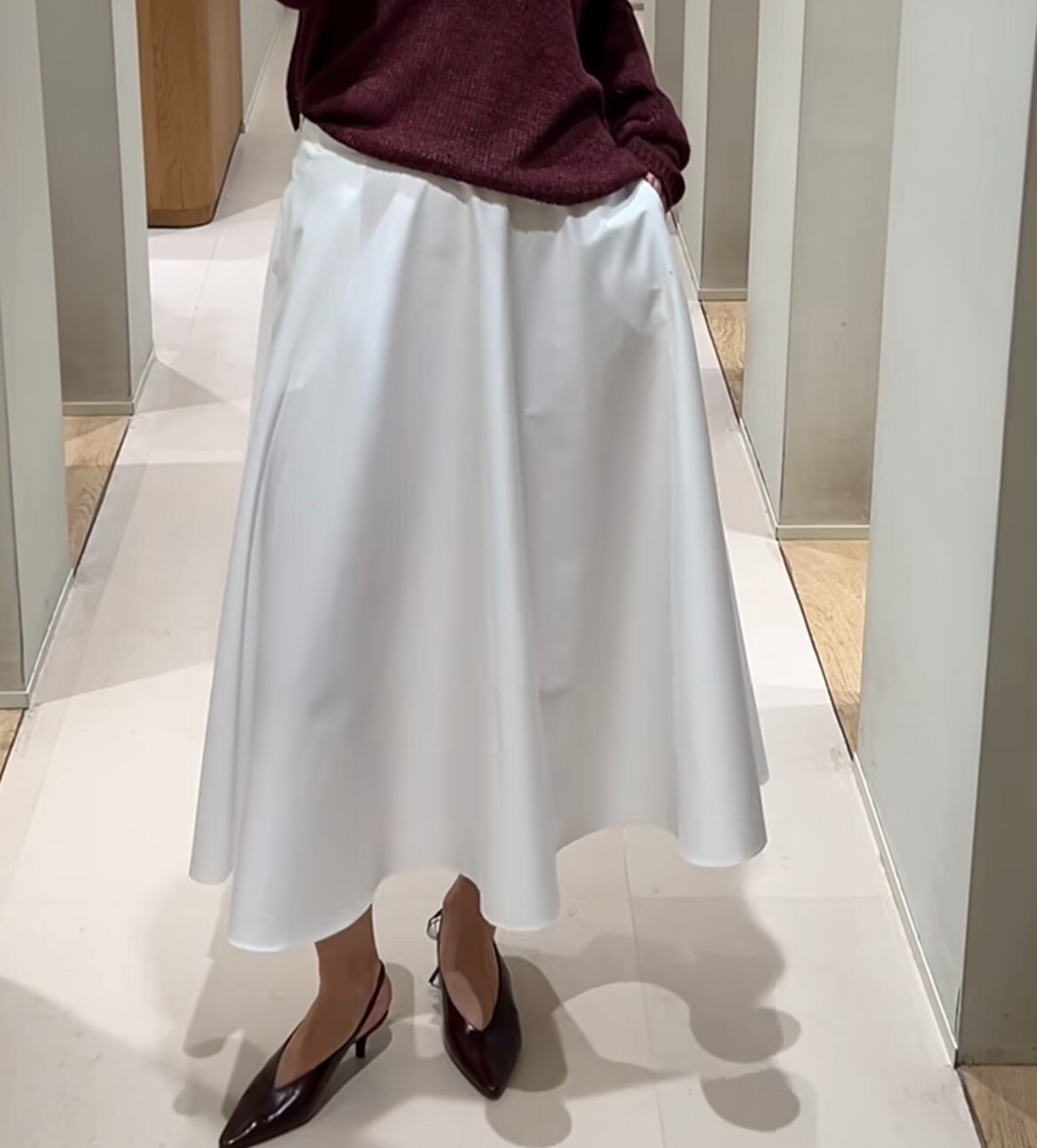 MASSIMO DUTTI : White Cotton Blend Poplin Midi Skirt : 5286