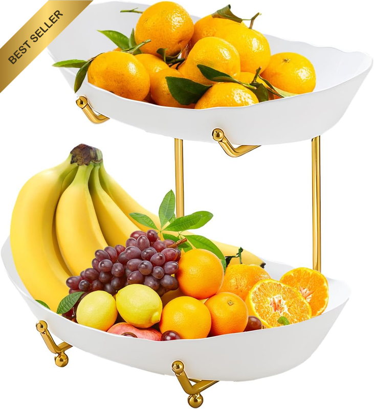 Fruit Bowl for Kitchen Counter 2 Tier Acrylic Fruit Basket with Serving Bowls an