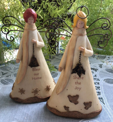 RUSS BERRIE GLITTER AND GOLD COLLECTION - S/2 ANGELS - BLESS OUR HOME /SHARE JOY