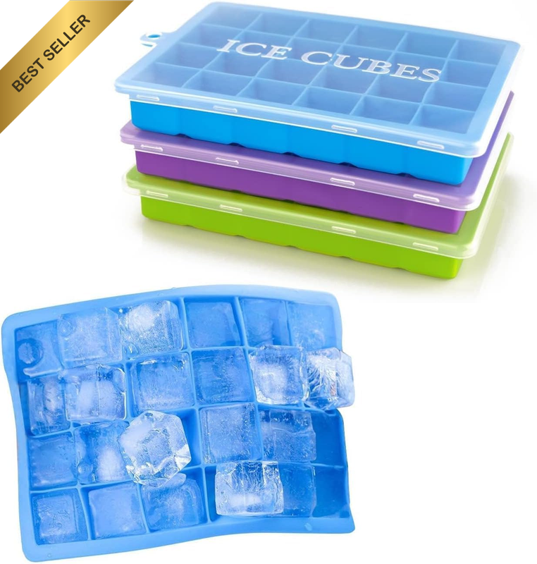 Silicone Ice Cube Trays 3 Pack with Removable Lid Easy-Release Flexible Ice Mold