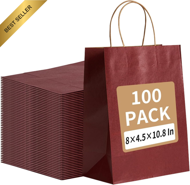 100Pcs Paper Bags with Handles, 15 * 8 * 21Cm Kraft Paper Bag for Small Business