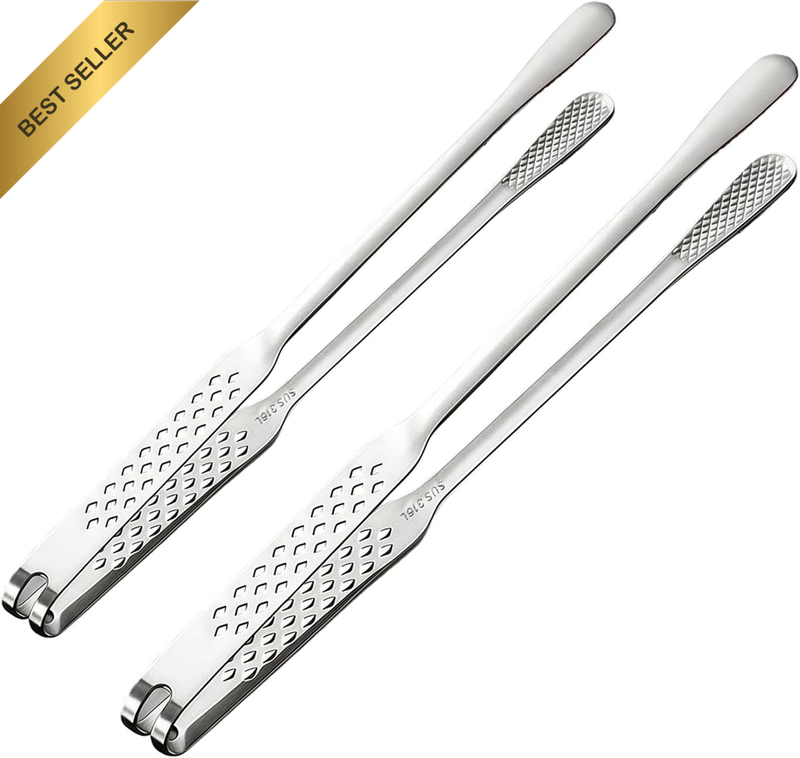 2-Pack, 9+12 Inch Food-Grade 316L Stainless Steel Tongs. Sturdy, Non-Slip and He