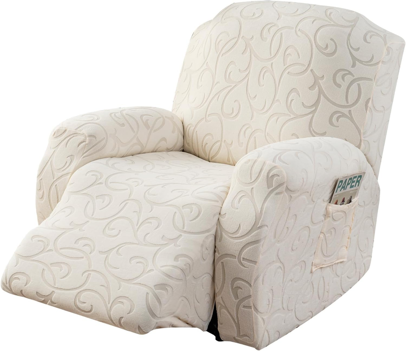 4 Pieces Recliner Cover Stretch Sofa Slipcover, Sofa Couch Cover for Reclining Couch 1 Seat, Washable Furniture Protector with Elastic Bottom for Kids, Dog