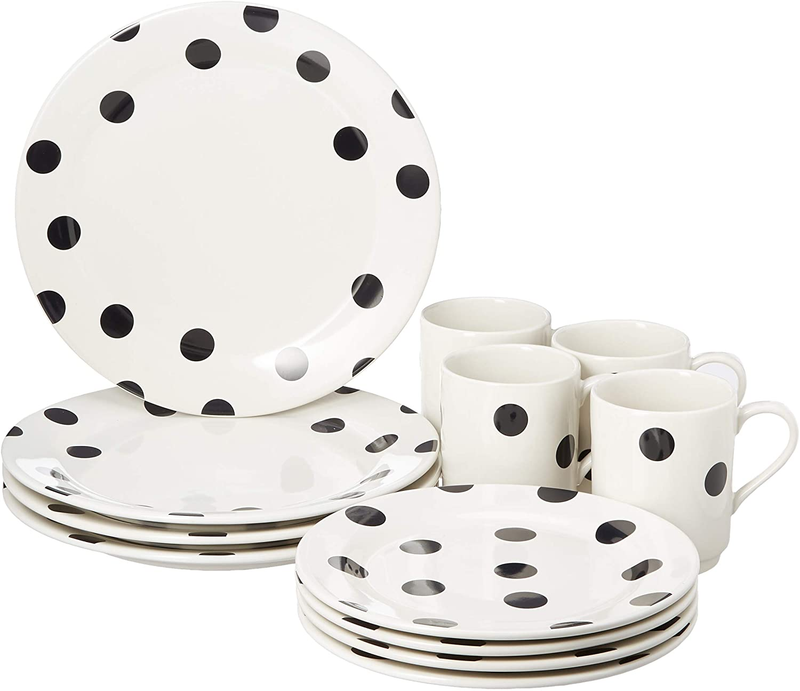 Kate Spade New York Deco Dot 12-Piece Dinnerware Set, 18.3 LB, White