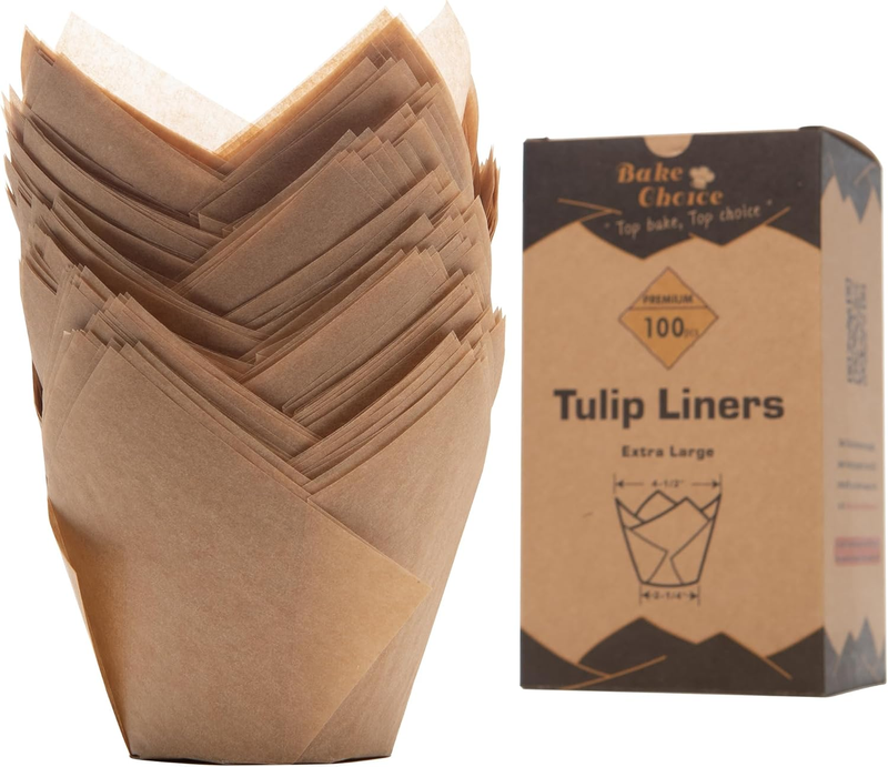 Nordic Paper 100pcs Large Natural Tulip Cupcake Liners for Baking, Parchment Pap