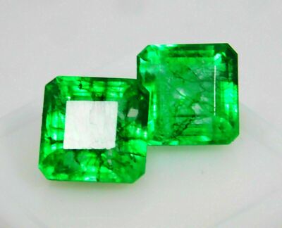 Emerald Cut Natural Loose Gemstone 14 Ct Colombian Green Emerald Certified Pair